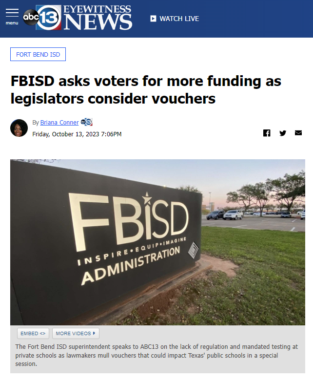 ABC 13 FBISD asks voters for more funding as legislators consider vouchers